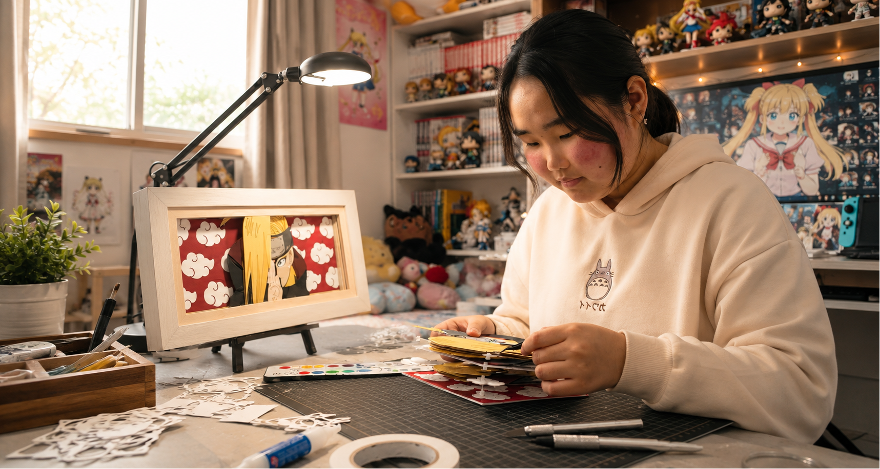 Luminárias artesanais de Naruto e One Piece no cantinho da Yukki